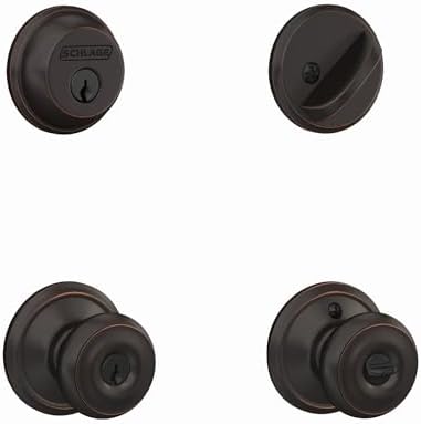 SCHLAGE Georgian Entry Deadbolt Lock Aged Bronze - Easy Install with Enhanced Security