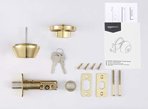 Amazon Basics Polished Brass Deadbolt - Key Lock - 6-Way Adjustable