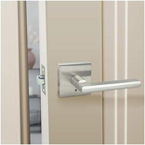 Nuk3y Modern Square Door Handle Set SATIN Nickel - Privacy Door Lock