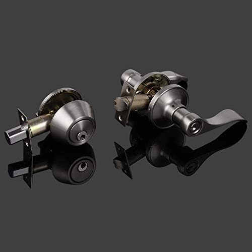 Probrico 5 Sets Satin Nickel Door Lever and Deadbolt Combo Pack
