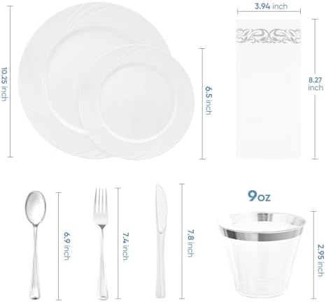 350-Piece White Swirls Plastic Dinnerware Set for 50 Guests