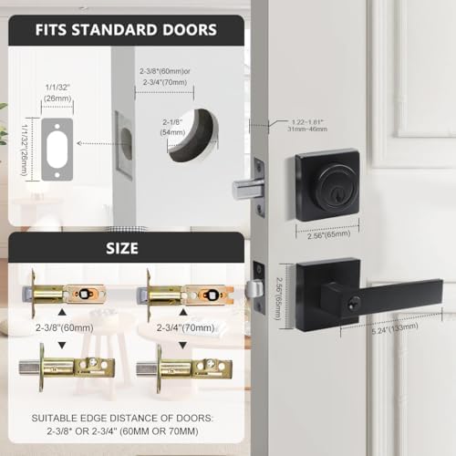 Matte Black Reversible Door Handle Deadbolt Set