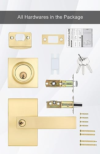 Goldenwarm Gold Door Handle with Deadbolt Set