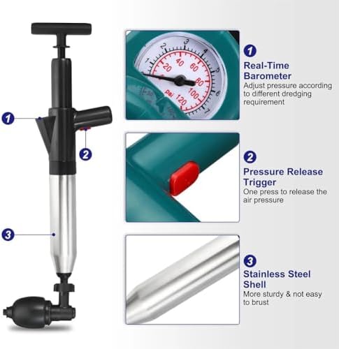 Ergery Pneumatic Floor Drain Unclogging Tool Green
