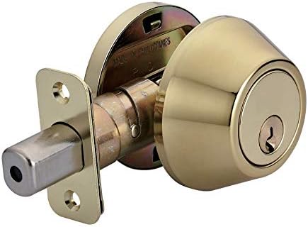 Amazon Basics Polished Brass Deadbolt - Key Lock - 6-Way Adjustable