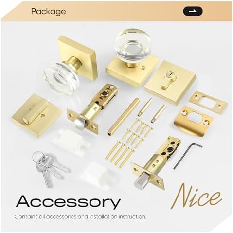 Leydebong Gold Door Lock Set with Crystal Knobs
