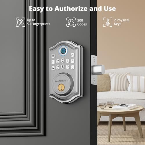 AkaGear DS10 Keyless Entry Door Lock with Fingerprint Keypad SATIN NICKEL