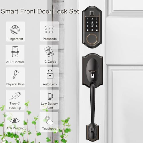 Front Door Smart Lock with fingerprint no key entry Oil Rubbed Bronze