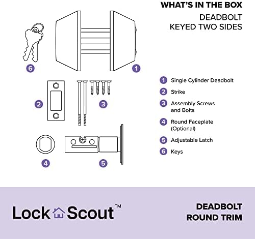 Lock Scout Deadbolt with Round Trim Keyed 2 Side Satin Nickel Finish