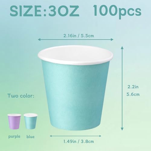 100-Piece 3 oz Blue Purple Paper Cups for Bathroom Travelparty