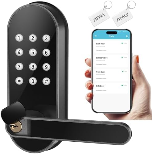 Sifely Keyless Entry Door Lock Smart Keypad Black WiFi Battery-Driven