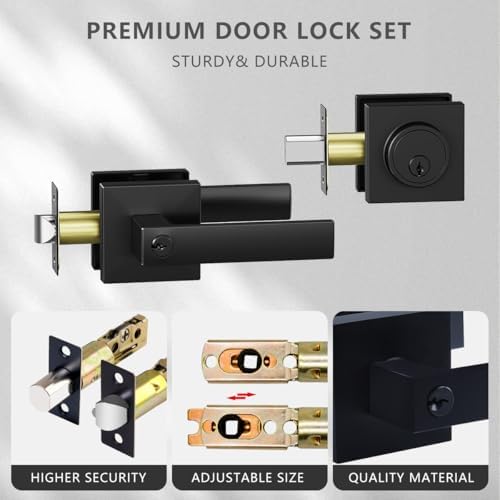 Matte Black Reversible Door Handle Deadbolt Set