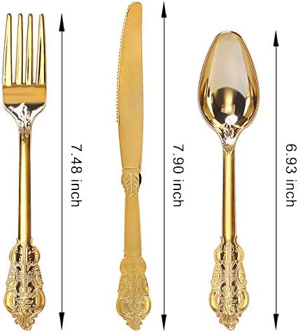 WDF Gold Plastic Silverware Set - Heavy-Duty Disposable Cutlery