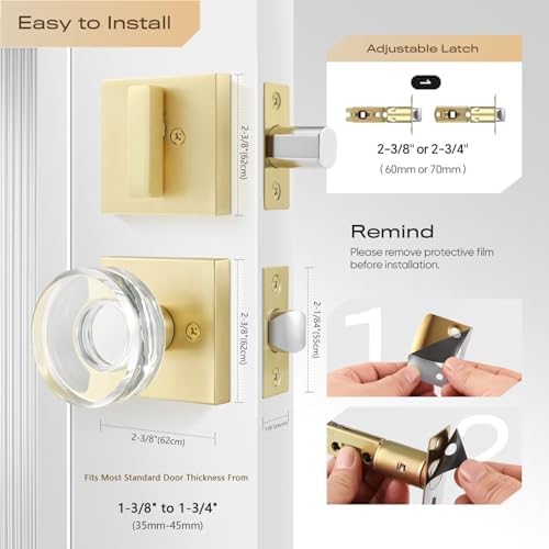 Leydebong Gold Door Lock Set with Crystal Knobs