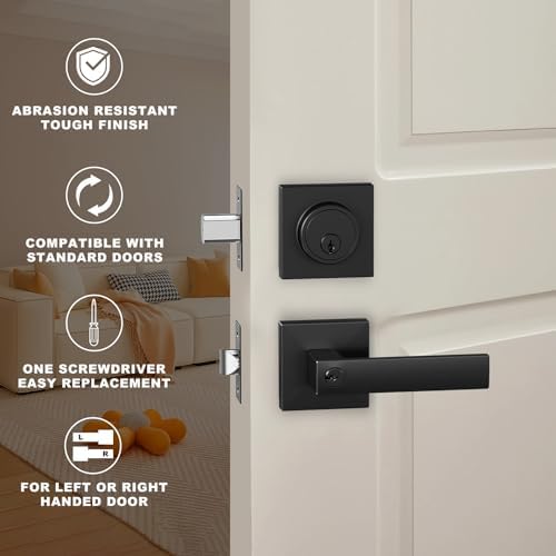 Matte Black Reversible Door Handle Deadbolt Set