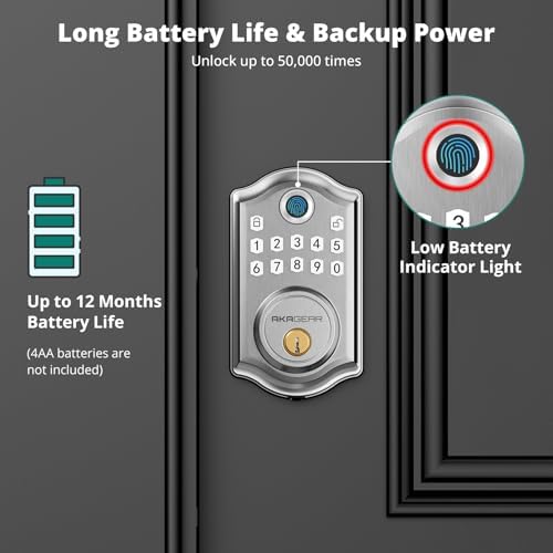 AkaGear DS10 Keyless Entry Door Lock with Fingerprint Keypad SATIN NICKEL