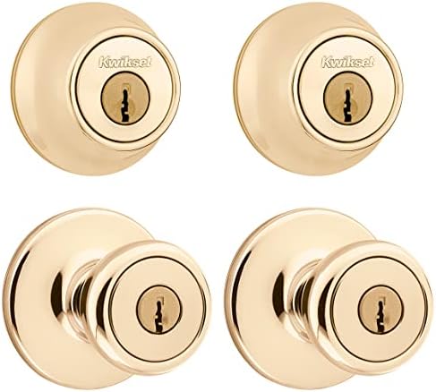 Secure Entry Knob Deadbolt Kit Set of 2 in Polished Brass