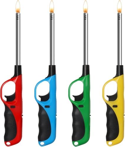 6 Pack Vezee Fuel-Refillable Butane Gas Candle Lighter wLong Stem Red