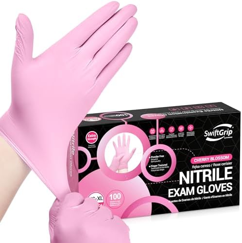 Perfect Protection 4 Mil Nitrile Gloves Powder-Free Food Safe Cherry Blossom