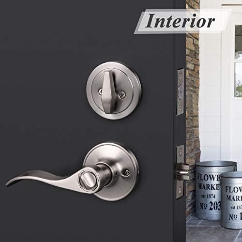 Probrico 5 Sets Satin Nickel Door Lever and Deadbolt Combo Pack