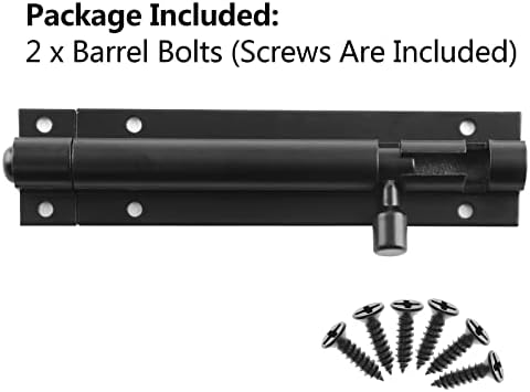 BokWin 4-Inch Black Aluminum Slide Bolt Latch