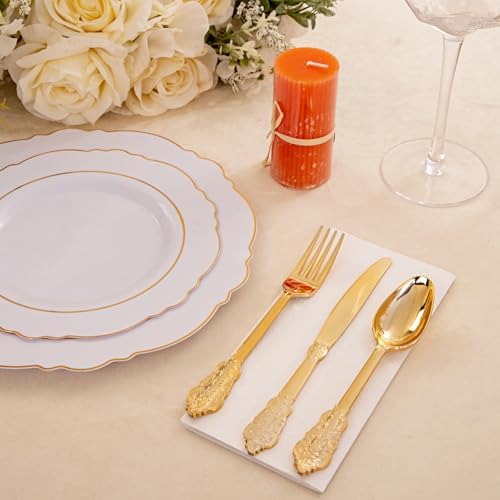 WDF Gold Plastic Silverware Set - Heavy-Duty Disposable Cutlery