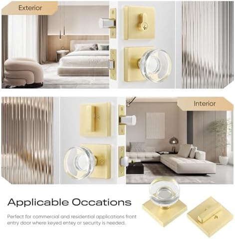 Leydebong Gold Door Lock Set with Crystal Knobs