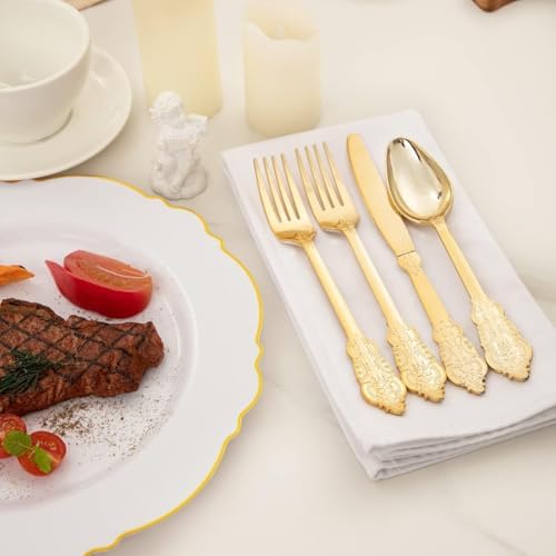 WDF Gold Plastic Silverware Set - Heavy-Duty Disposable Cutlery