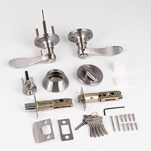 Probrico 5 Sets Satin Nickel Door Lever and Deadbolt Combo Pack
