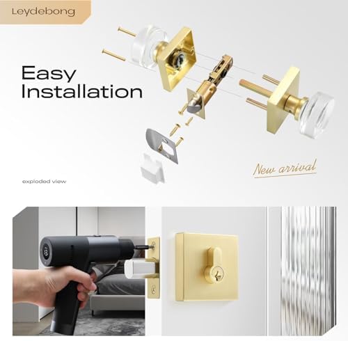 Leydebong Gold Door Lock Set with Crystal Knobs