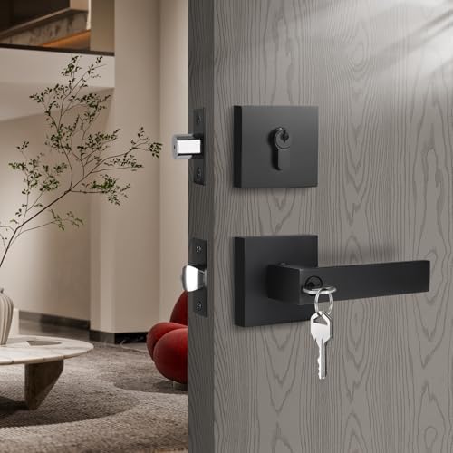 Brotima 2-Pack Keyed Entry Door Lever and Single Cylinder Deadbolt Set
