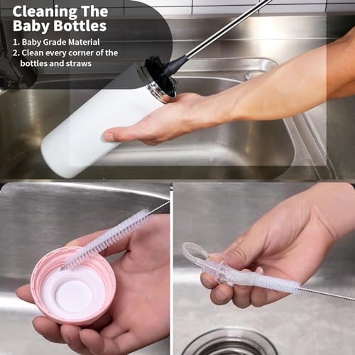 4-Pack Stainless Steel Water Bottle Brush with Straw Cleaner