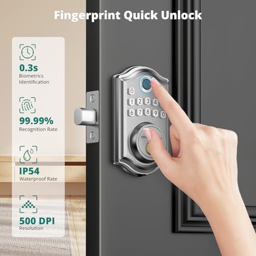 AkaGear DS10 Keyless Entry Door Lock with Fingerprint Keypad SATIN NICKEL
