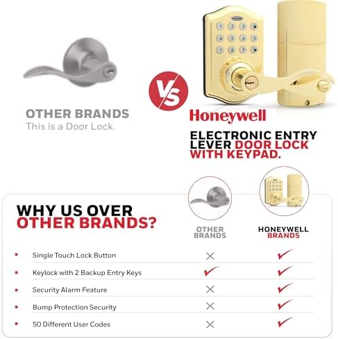 Honeywell Door Lock with Keyless Entry 50-Code Keypad Alarm Sep 2023