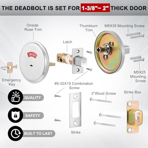 Tandefio Vacant Occupied Bathroom Deadbolt with Indicator