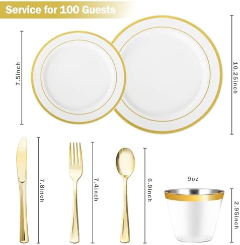 N9R 600PCS Gold Plastic Dinnerware Set