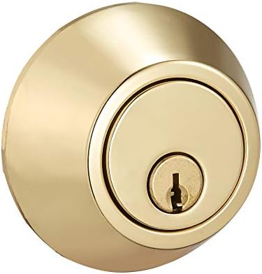 Amazon Basics Polished Brass Deadbolt - Key Lock - 6-Way Adjustable