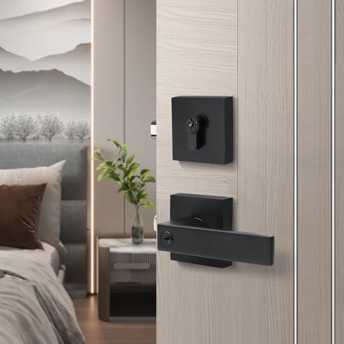 Brotima 2-Pack Keyed Entry Door Lever and Single Cylinder Deadbolt Set