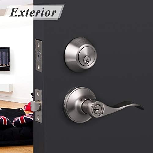 Probrico 5 Sets Satin Nickel Door Lever and Deadbolt Combo Pack