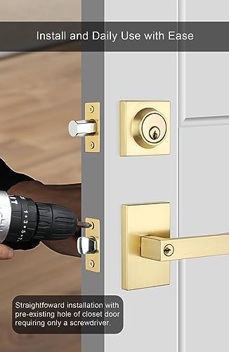 Goldenwarm Gold Door Handle with Deadbolt Set