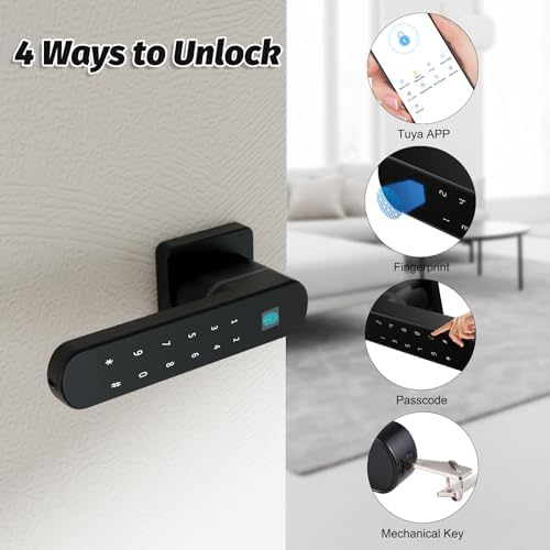 Secure 4 in 1 Door Lock with Fingerprint Key App Control