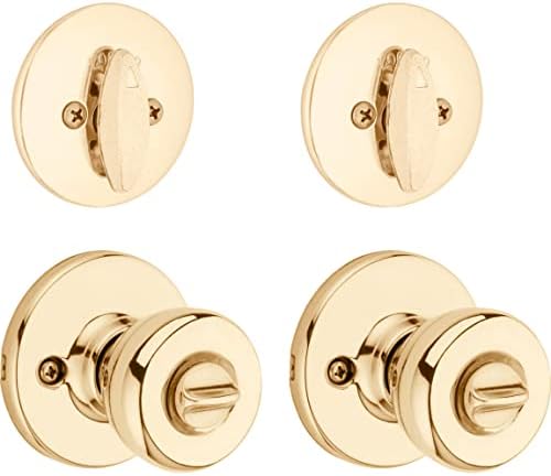 Secure Entry Knob Deadbolt Kit Set of 2 in Polished Brass