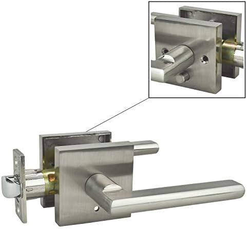 Nuk3y Modern Square Door Handle Set SATIN Nickel - Privacy Door Lock