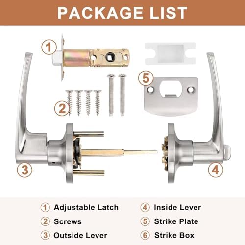 Probrico Privacy Door Lever Set 8-Piece SATIN NICKEL DURABLE SECURE