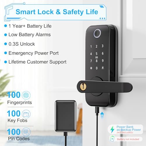 Secure Entry Remote Control Door Lock with 8-Lang Fingerprint Keyless Entry