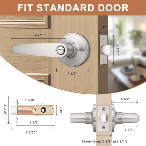 Probrico Privacy Door Lever Set 8-Piece SATIN NICKEL DURABLE SECURE