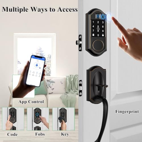 Front Door Smart Lock with fingerprint no key entry Oil Rubbed Bronze