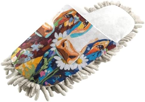 Burbuja Cow Daisy Flower Painting Mop Slippers 5-12 US Size