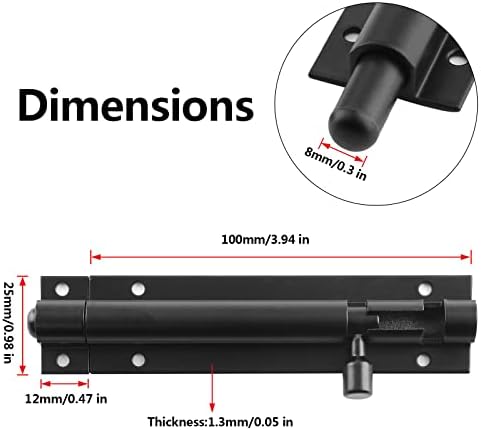 BokWin 4-Inch Black Aluminum Slide Bolt Latch