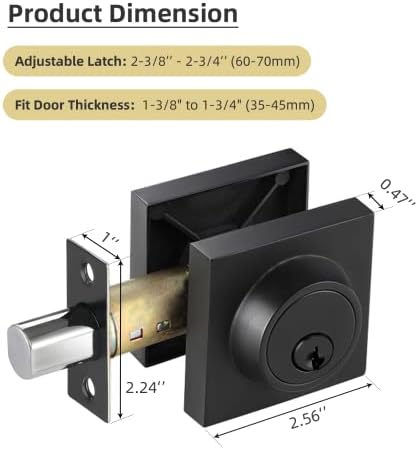 TooCust Square Modern Door Deadbolt Lock with Keys